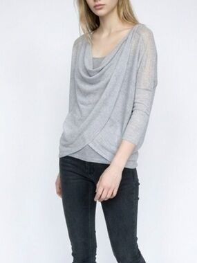 AllSaints Light Gray Draped Cowl Neck Sweater